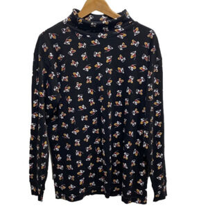 VINTAGE Womens 80s Mickey Mouse Disney Novelty Cotton Black Turtleneck Sz L